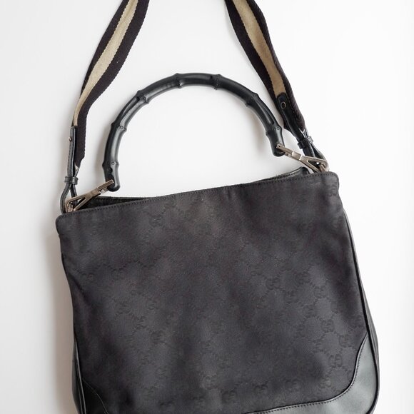 Authentic Preowned Gucci Black GG Canvas Two Strap Shoulder Bag - Picture 1 of 16